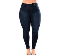 Donna Taglia Grossa Jeans Elasticizzati Skinny Denim Vita Alta Donna Pantaloni Blu 4XL