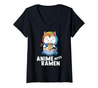 Donna Tagliatelle Ramen Unicorno Anime E Ramen Kawaii Maglietta con Collo a V
