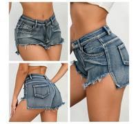 Donna Tagliati Pantaloncini Jeans Vita Media Sexy Mini Jeans Hot Short Pantaloni
