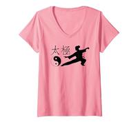 Donna Tai Chi Arte Marziale Regalo T-Shirt per Donna Maglietta con Collo a V, Rosa, M
