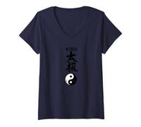 Donna Tai Chi caratteri cinesi Yin Yang Maglietta con Collo a V