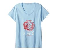 Donna Tai Chi Chuan Maestro Meditazione Cinese Arti Marziali Maglietta con Collo a V, Celeste, S