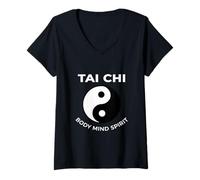 Donna Tai Chi for Mind Body Wellness Yin Yang Maglietta con Collo a V