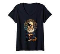 Donna Tai Chi Gatto Yin Yang Fiore della Vita Arti Marziali Mainecoon Maglietta con Collo a V