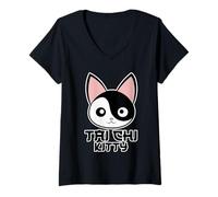 Donna Tai Chi Kitty con Gatto per Uomini e Donne - Tai-Chi Maglietta con Collo a V