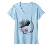 Donna Tai Chi Yin Yang Cinque Elementi Cinese Bagua Wushu Feng Shui Maglietta con Collo a V