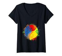 Donna Tai Chi Yin Yang Cinque Elementi Cinese Bagua Wushu Feng Shui Maglietta con Collo a V