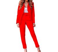 Donna Tailleur Pantalone,Completo Blazer a Maniche Lunghe+Pantaloni con Cintura,Ufficio Elegante Giacche da Abito in Due Pezzi,Slim Fit Set da Tailleur con Pantaloni per Matrimoni e Feste Rosso M