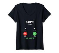 Donna Taipei Sta chiamando e Devo Andare a Taiwan in Viaggio Maglietta con Collo a V