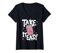 Donna Take It Easy Relax Chill Summer Funny Citazione Detto Maglietta con Collo a V