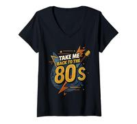 Donna Take Me Back To The 80's Retro Party retrò Divertente Maglietta con Collo a V