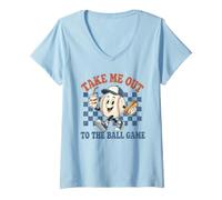 Donna Take Me out To The Ball Gioco Vintage Baseball Estate Grafica Maglietta con Collo a V