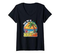 Donna Take Me To Hawaii Retro Beach Tramonto Palme Vacanza Maglietta con Collo a V
