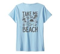 Donna Take Me To The Beach Palm Tree Surf Tramonto Retro Vacanza Maglietta con Collo a V