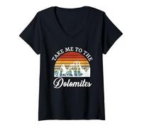 Donna Take Me To The Dolomites Escursionismo Sci divertente Maglietta con Collo a V
