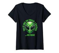 Donna Take Me To Your Leader... No Wait Funny Alien Distressed Maglietta con Collo a V