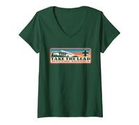 Donna Take The Lead! Vintage Scouting Hiking 90s Vibe Logo Maglietta con Collo a V