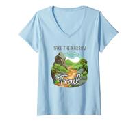 Donna Take The Narrow Trail - Matthew 7:14 Christian Faith Camping Maglietta con Collo a V
