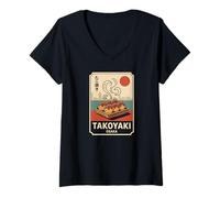 Donna Takoyaki Balls Dotonburi Giappone Retro Japanese Kanji Souvenir Maglietta con Collo a V