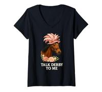 Donna Talk Derby To Me - Cappello da cavallo con piume rosa e fiocco Maglietta con Collo a V