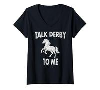 Donna Talk Derby To Me Divertente Equitazione Equitazione #25D1C Maglietta con Collo a V