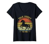 Donna Talk Derby To Me Divertente Equitazione Equitazione #25D1D Maglietta con Collo a V