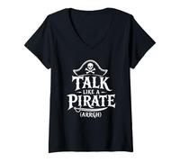 Donna Talk Like A Pirate Day, Divertente Grafica a Forma di Teschio e Ossa Incrociate Maglietta con Collo a V
