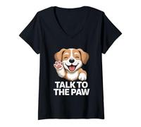 Donna Talk to The Paw - Simpatico Cucciolo Felice per Amanti dei Cani Maglietta con Collo a V