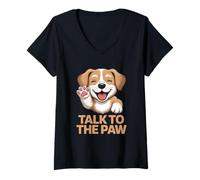 Donna Talk to The Paw - Simpatico Cucciolo Felice per Amanti dei Cani Maglietta con Collo a V