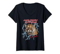 Donna Talladega Nights Make Friends with Fear Cougar Vintage Movie Maglietta con Collo a V