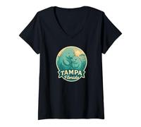 Donna Tampa FL Manatee Mamma e Calf bay Tramonto Maglietta con Collo a V