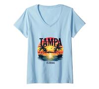 Donna Tampa Florida Sunset Beach Palme Maglietta con Collo a V
