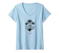 Donna Tampa Florida USA FL Retro Bandiera Americana Palme Maglietta con Collo a V