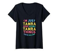 Donna Tamra Here Doing Tamra Things Divertente Nome Tamra Maglietta con Collo a V