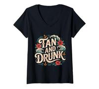 Donna Tan And Drunk Party Clubbing Vacation Beach - Maglietta con Collo a V