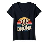 Donna Tan And Drunk Party Clubbing Vacation Beach |- Maglietta con Collo a V