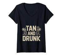 Donna Tan And Drunk Party Clubbing Vacation Beach -- Maglietta con Collo a V