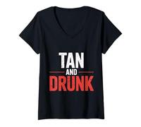 Donna Tan And Drunk Party Clubbing Vacation Beach |- Maglietta con Collo a V