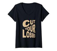 Donna Tan Color Cut Your Losses Tan Graphic Maglietta con Collo a V