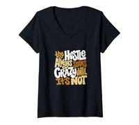 Donna Tan Color Hustle Ain't So Crazy Tan Graphic Maglietta con Collo a V