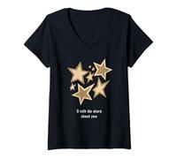 Donna Tan Color I Told The Stars Tan Graphic Maglietta con Collo a V