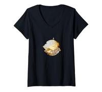 Donna Tan Colore Warped Disco Ball Tan Grafica Maglietta con Collo a V
