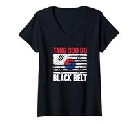 Donna Tang Soo Do Cintura Nera Karate Fighter Coreana Arti Marziali Maglietta con Collo a V
