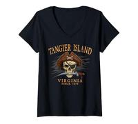 Donna Tangier Island Virginia Pirate Skull Since 1670 Arancione Maglietta con Collo a V