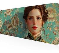 Donna Tappetino Mouse XXL 800x400x3mm, Tappetino Mouse Gaming Lavabile, Verde con Bordi Cuciti, Fondo in Gomma Antiscivolo Resistente Tappeto Gaming per Lavoro Ufficio, Regalo Uomo PjY5164 9-0