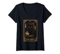 Donna Tarocchi Gatto The Devil - per introversi e Appassionati di Gatti Maglietta con Collo a V