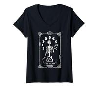 Donna Tarocchi Luna Scheletro Regina Vintage Gothic Halloween Maglietta con Collo a V