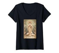 Donna Tarot The Ragdoll Lady Art Nouveau per Amanti dei Gatti Maglietta con Collo a V