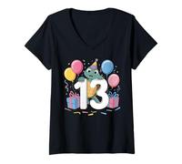 Donna Tartaruga 13 ° compleanno ragazzo ragazza 13 anni tredicesimo Tartaruga Maglietta con Collo a V