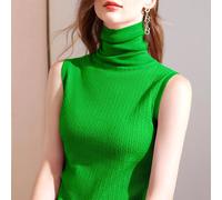 Donna Tartaruga Collo Maglia Canottiera Maglione senza Maniche Gilet Slim Fit